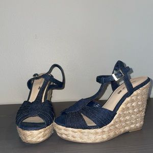Denim wedge heels